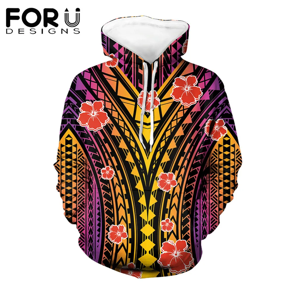 

FORUDESIGNS Polynesian Tribe Tattoos with Hibiscus Flower Brand Design Oversize Hoodie for Women Girls Casual Pocket Sweatshirts