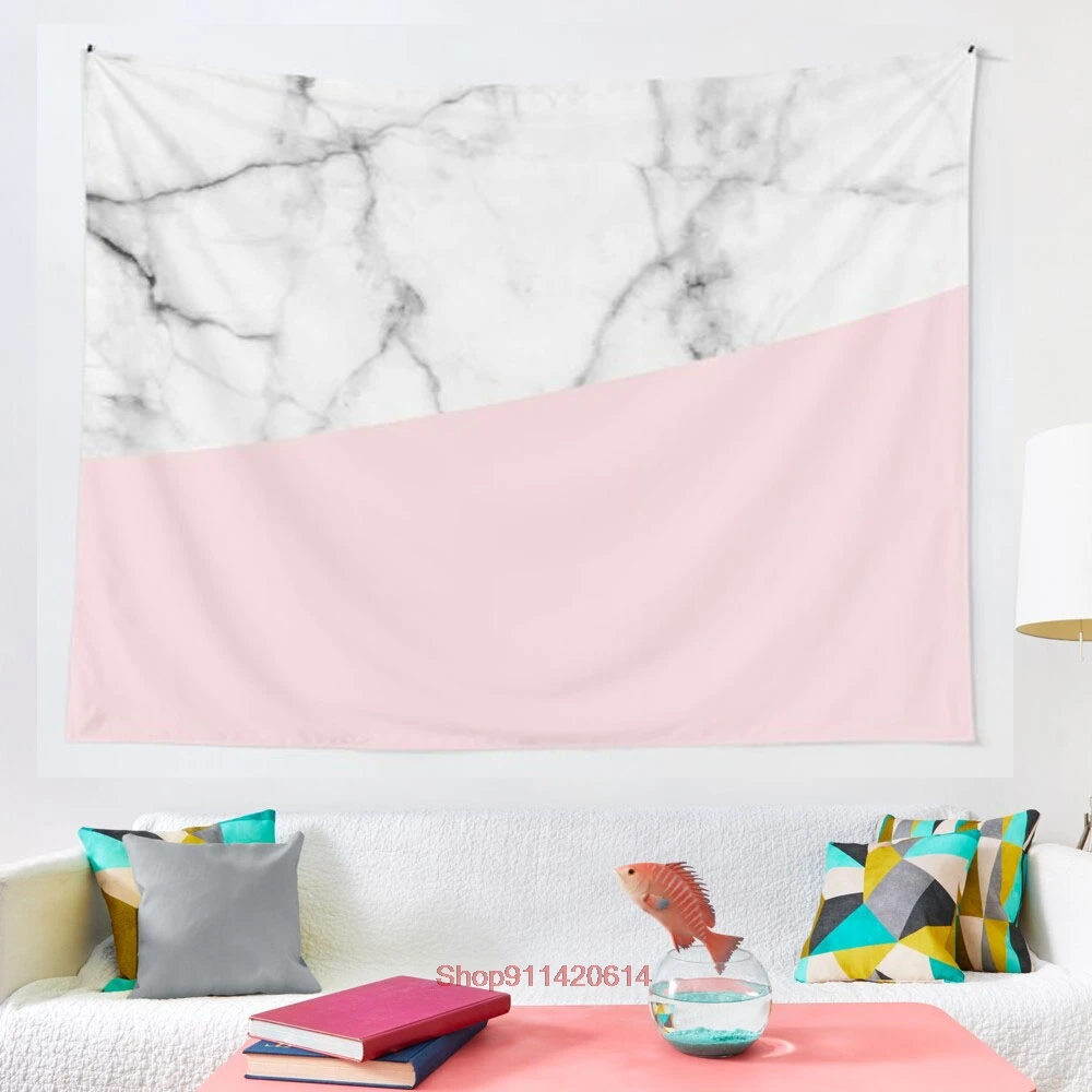 

Real White Marble Half Powder Blush Pink tapestry Art Tapestry Ins Tapestry Household Bedside Decoration Cloth Hanging Tapiz