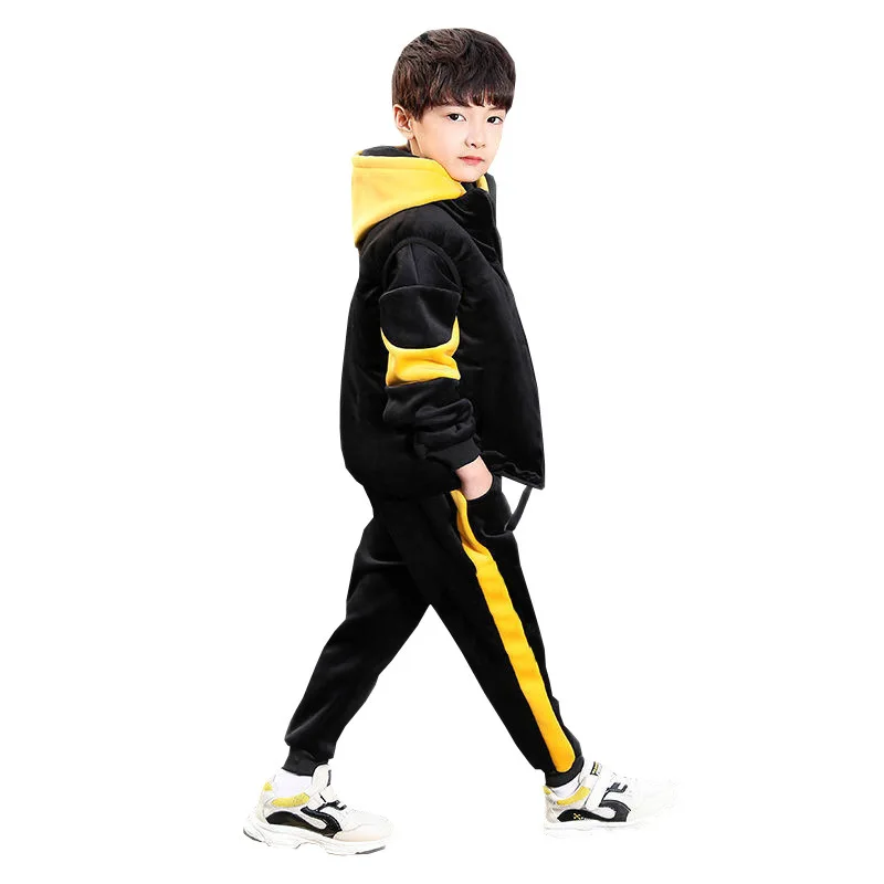 Children's Wear Boys' Suit 2021 New Spring Autumn Clothes Plus Velvet Padded Three-piece Set Vest+Hoodies+Pants 4-14Y | Детская