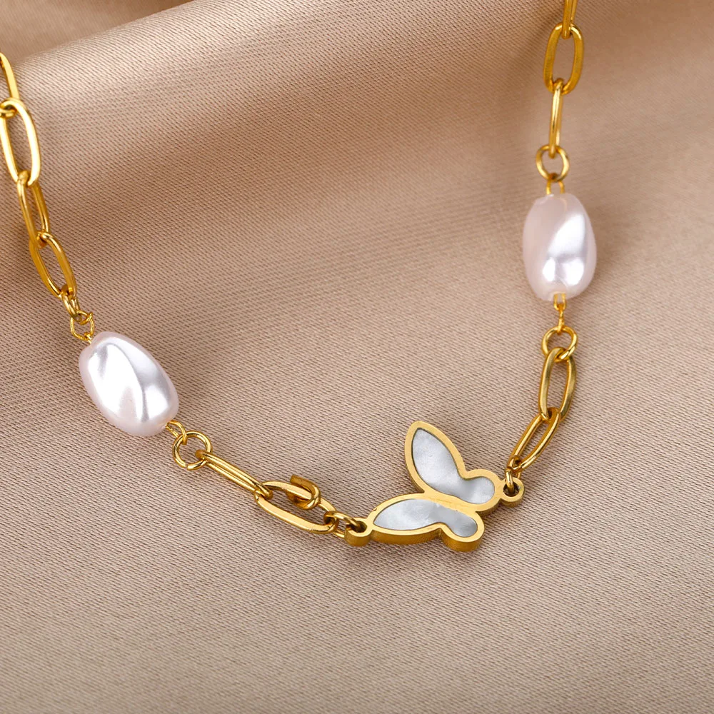 Sweet Baroque Pearl Butterfly Couple Bracelets Elegant Stainless Steel Chain Acrylic Bracelet For Women Christmas Jewelry Gift
Sweet Baroque Pearl Butterfly Couple Bracelets Elegant Stainless Steel Chain Acrylic Bracelet For Women Christmas Jewelry Gift