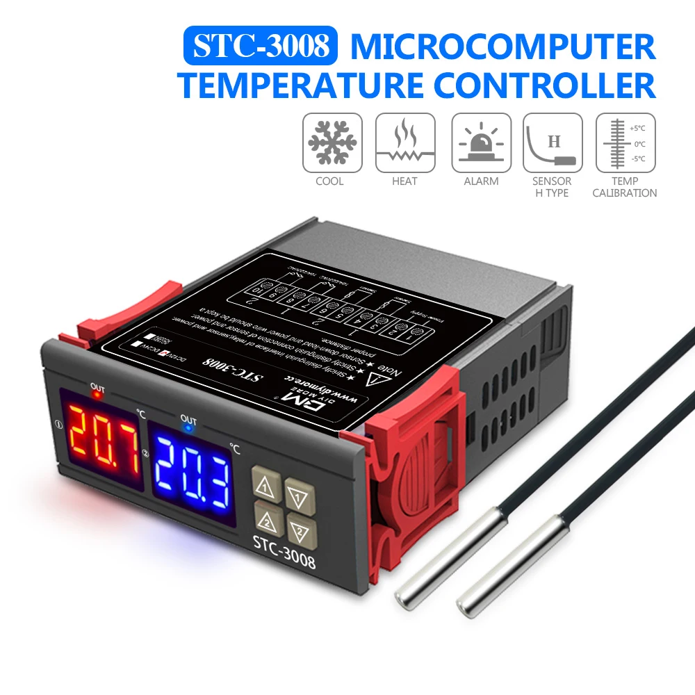 STC-3008 двойной регулятор температуры с двумя релейными выходами 12 В 24 220