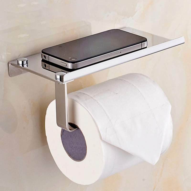 

Punch-free Stainless Steel Toilet Paper Phone Holder Rack Bathroom Tissue Paper Storage Shelves Perfume Tray Soap Shampoo Holder