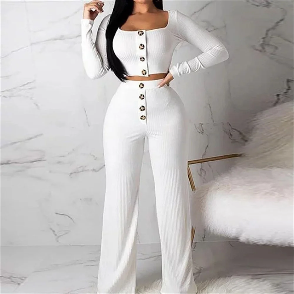Women Sport Two Pieces Set Long Sleeve Button Shirts High Waist Wide Leg Pant Suits Woman Crop Top Slim Female Fall Clothing Set
Women Sport Two Pieces Set Long Sleeve Button Shirts High Waist Wide Leg Pant Suits Woman Crop Top Slim Female Fall Clothing Set