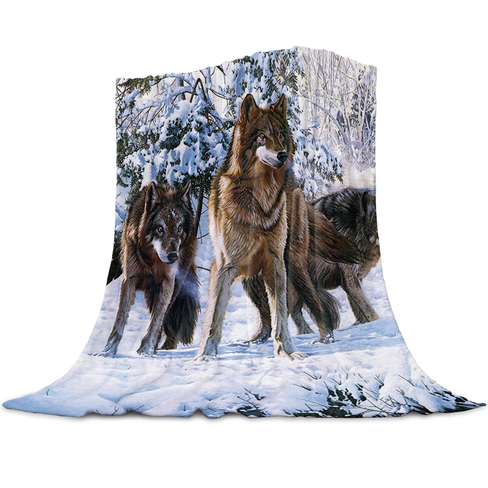 

Snow Scene Winter Animals Wolf Coral Fleece Blanket Winter Sheet Bedspread Sofa Bed Throw Light Thin Soft Warm Flannel Blankets