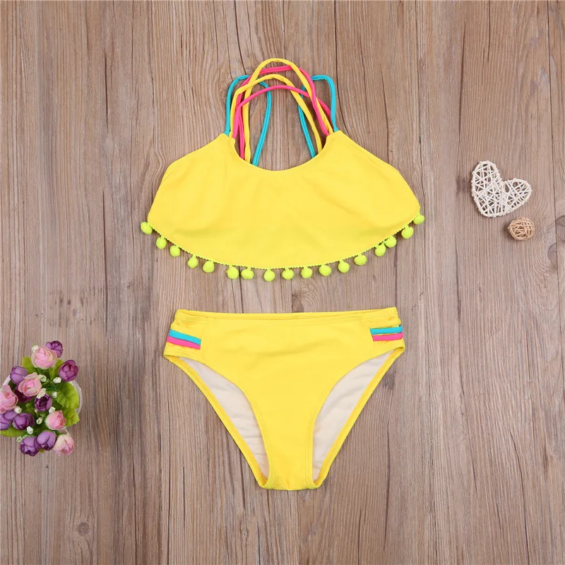Baby Girl Bikini Sets Casual Solid Bathing Suits Beachwear 5-14Y Kids Children Summer Beach Fashion Swimsuit Swimwear | Спорт и