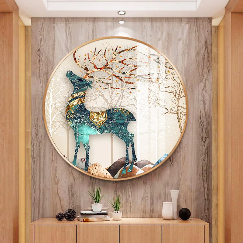 

GY Light Luxury Household round Entrance Painting Corridor Aisle Background Wall Crystal Porcelain Mural Hanging Painting