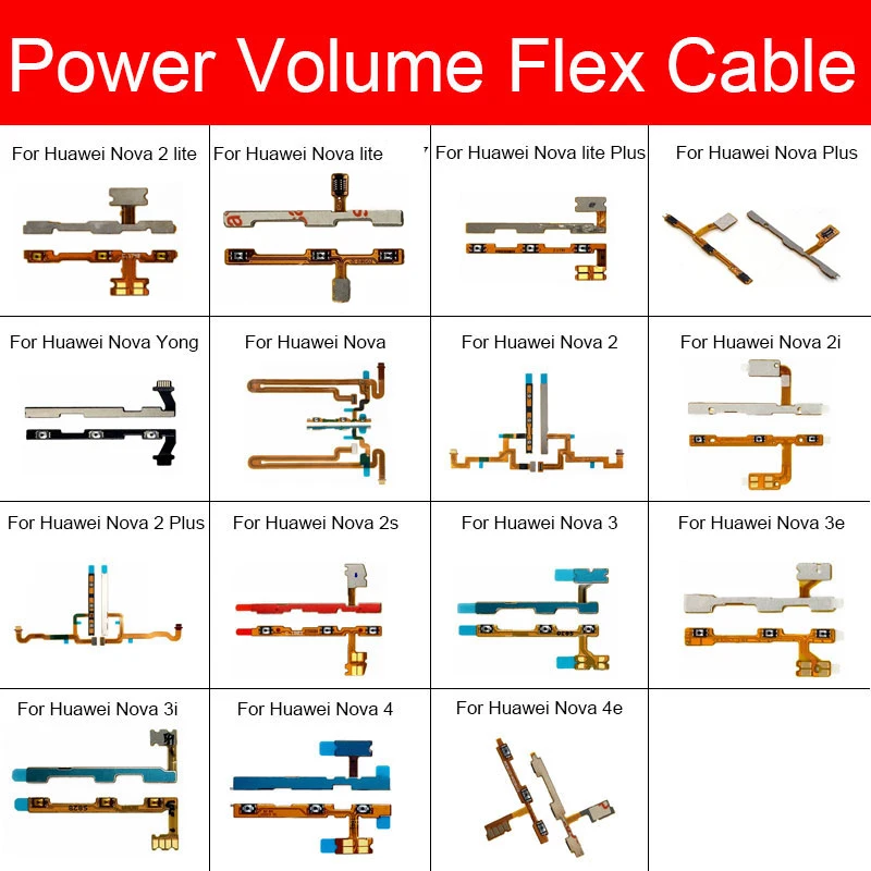 

Кнопка питания и громкости гибкий кабель для Huawei Nova Young 2 2i 2S 3 3e 3i 4 4e Lite Plus 2017 ВКЛ./ВЫКЛ. Вверх и вниз гибкий ленточный ремонт