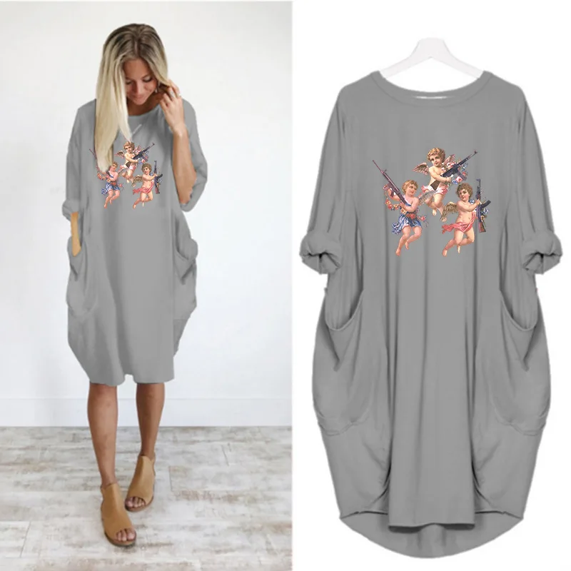 Plus Size Casual Ladies Midi Dresses Angel Print Long Sleeve Pocket o Neck Party Beach Vintage Femme Robe Vestidos Streetwear
Plus Size Casual Ladies Midi Dresses Angel Print Long Sleeve Pocket o Neck Party Beach Vintage Femme Robe Vestidos Streetwear