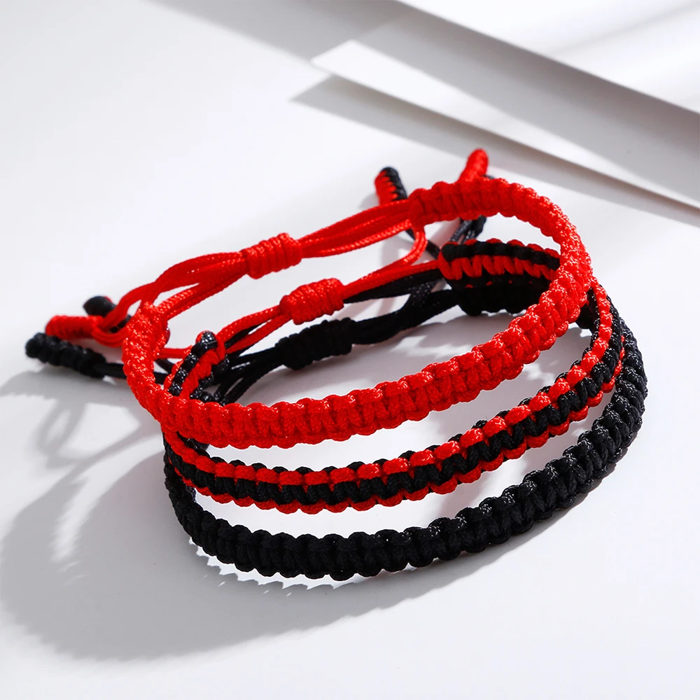 

Handmade Tibetan Buddhist Lucky Rope Bracelets Bangles Black & Red Thread Adjustable Knots Bracelet for Women Men Wrist Jewelry