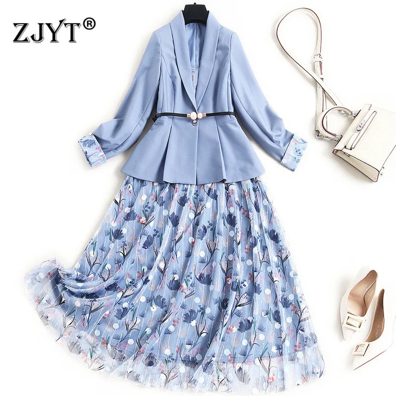 Elegant Office Lady Designers Notched Blazer and Print Midi Strap Chiffon Dress 2 Piece Suit Women Spring Clothes Blue Vestidos
Elegant Office Lady Designers Notched Blazer and Print Midi Strap Chiffon Dress 2 Piece Suit Women Spring Clothes Blue Vestidos