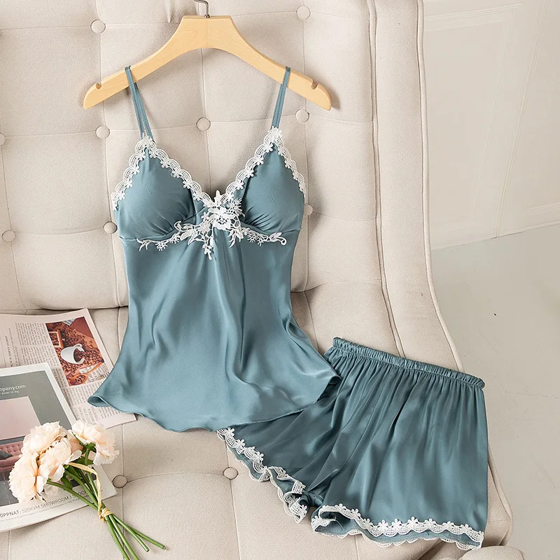 Blue Lace Trim Strap Top&Shorts Women V-neck Pajamas Set Summer Sleeveless 2PCS Sleepwear Female Pijamas Suit Home Clothes
Blue Lace Trim Strap Top&Shorts Women V-neck Pajamas Set Summer Sleeveless 2PCS Sleepwear Female Pijamas Suit Home Clothes