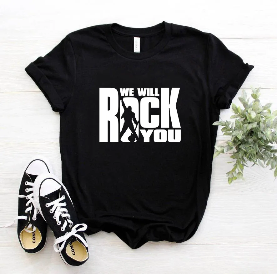 Фото Женская футболка с коротким рукавом We Will Rock You летняя в стиле Queen Band Хлопковые