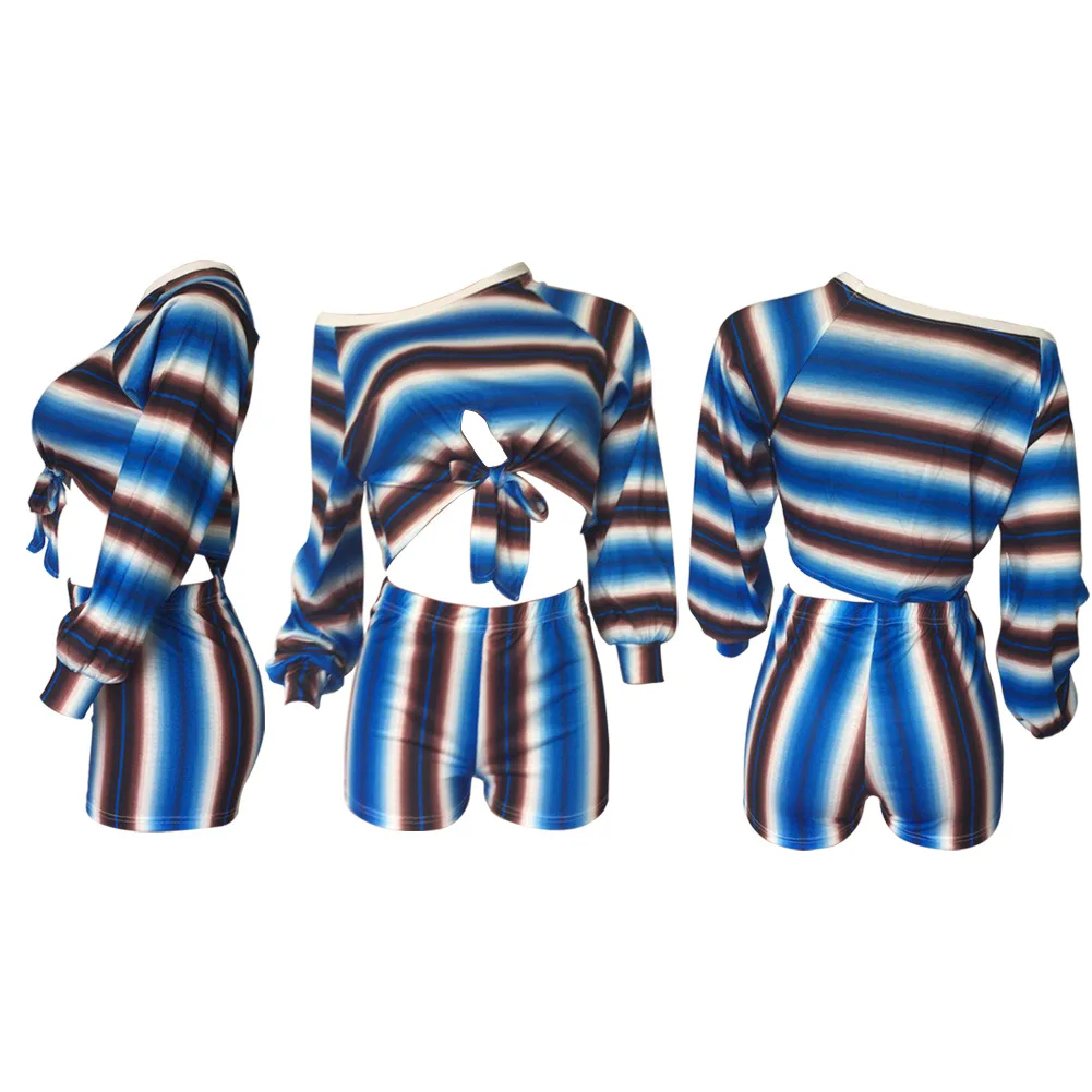 HAOOHU Sexy Striped Two Piece Set Off Shoulder Women Ckothes Long Sleeves Bandage Crop Top and Shorts Set 2 Piece Matching Sets 
HAOOHU Sexy Striped Two Piece Set Off Shoulder Women Ckothes Long Sleeves Bandage Crop Top and Shorts Set 2 Piece Matching Sets