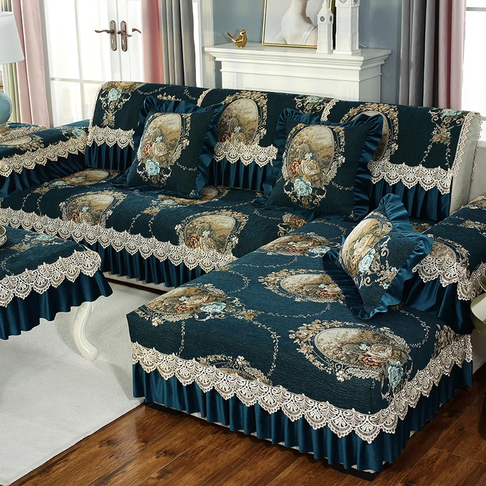 European Luxury Chenille Sofa Cover Dark Green Sofa Towel Cushion Pillow Case Exquisite Jacquard Lace Combination Sofa Set A1
European Luxury Chenille Sofa Cover Dark Green Sofa Towel Cushion Pillow Case Exquisite Jacquard Lace Combination Sofa Set A1