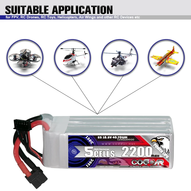 CODDAR 2200mAh 130C 18.5V 5S Lipo Battery For Trex 450 Fixed-Wing Helicopter Quadcopter Airplane BetaFPV Rc Car Parts
CODDAR 2200mAh 130C 18.5V 5S Lipo Battery For Trex 450 Fixed-Wing Helicopter Quadcopter Airplane BetaFPV Rc Car Parts