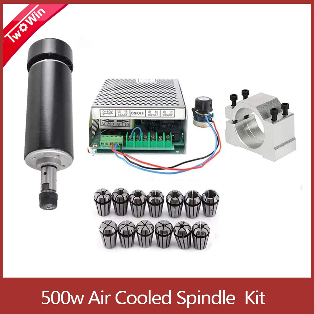 500W Air Cooled Spindle Kit CNC 0.5kw Spindle Motor+Power Supply Speed Governor+52mm clamps+13pcs ER11 Chuck For PCB Engraving 
500W Air Cooled Spindle Kit CNC 0.5kw Spindle Motor+Power Supply Speed Governor+52mm clamps+13pcs ER11 Chuck For PCB Engraving