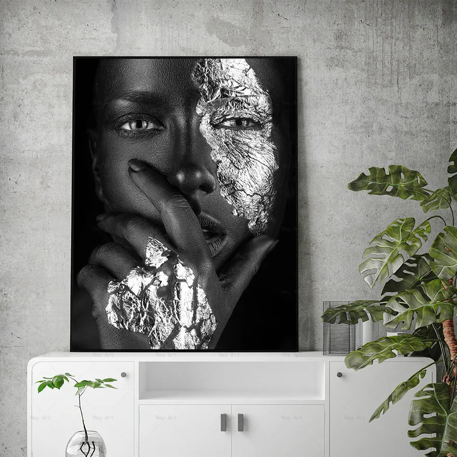 Абстрактная живопись на холсте Африканский черный и белый постер женщины