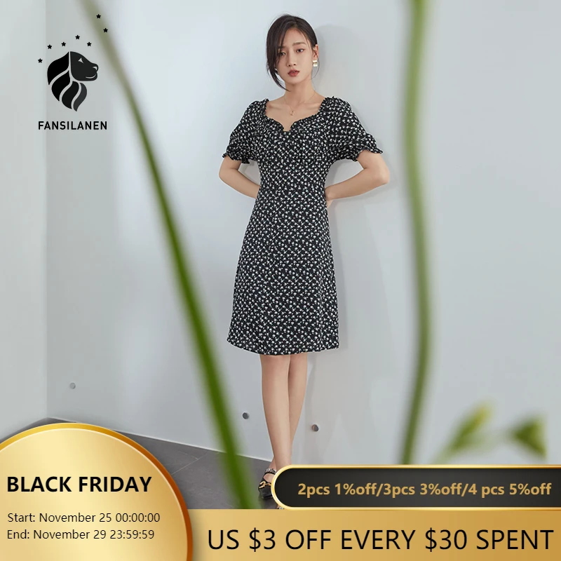 FANSILANEN Office Ladies French Square Collar Floral Dress Women Summer 2021 New Style Black Skirt Dresses For Women
FANSILANEN Office Ladies French Square Collar Floral Dress Women Summer 2021 New Style Black Skirt Dresses For Women