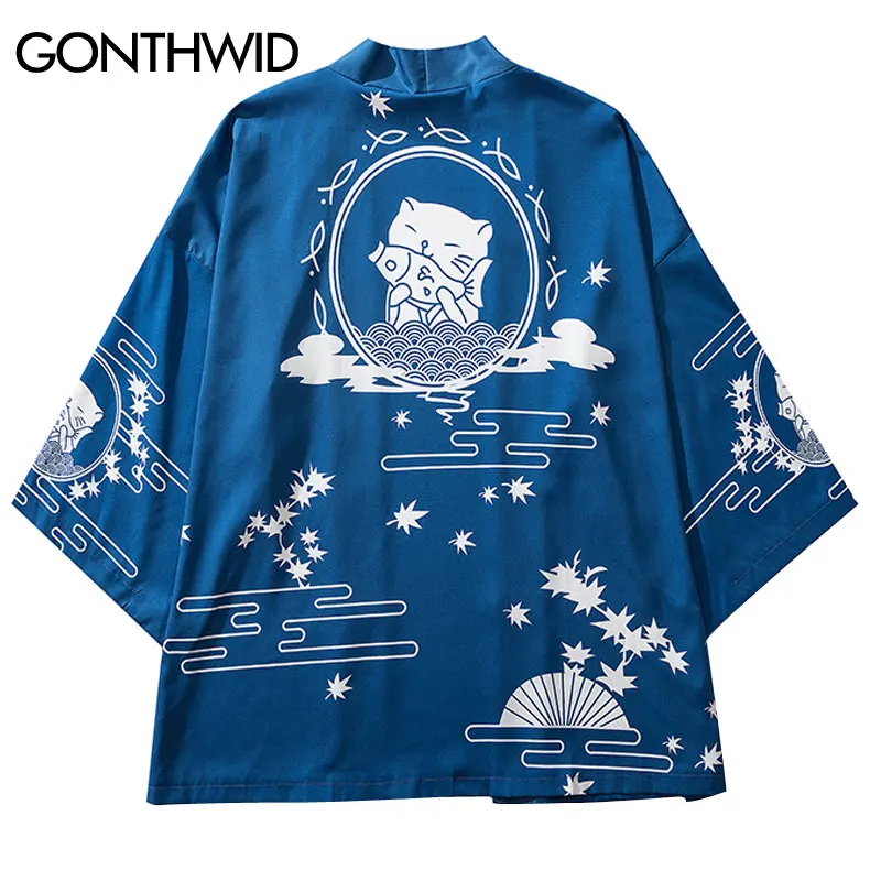 GONTHWID Japanese Style Cat Fish Print Kimono Cardigan Haori Jackets Harajuku Streetwear Hip Hop Casual Open Front Coats Tops
GONTHWID Japanese Style Cat Fish Print Kimono Cardigan Haori Jackets Harajuku Streetwear Hip Hop Casual Open Front Coats Tops