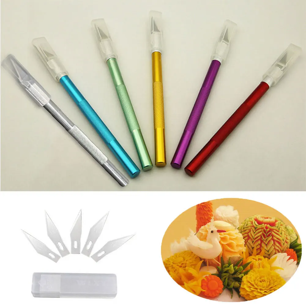 Fruit Carving Craft Sculpture Non-slip Knife Metal Scalpel Pastry Tools Engraving Cutter with 6pcs Blade 
Fruit Carving Craft Sculpture Non-slip Knife Metal Scalpel Pastry Tools Engraving Cutter with 6pcs Blade