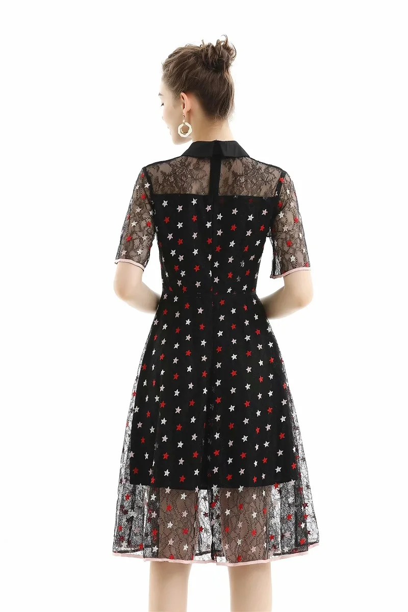 High Quality Lace Dress 2020 Summer Style Women Bow Tie Elegant Star Embroidery Short Sleeve Mid-Calf Pink Black Dress Vestido
High Quality Lace Dress 2020 Summer Style Women Bow Tie Elegant Star Embroidery Short Sleeve Mid-Calf Pink Black Dress Vestido