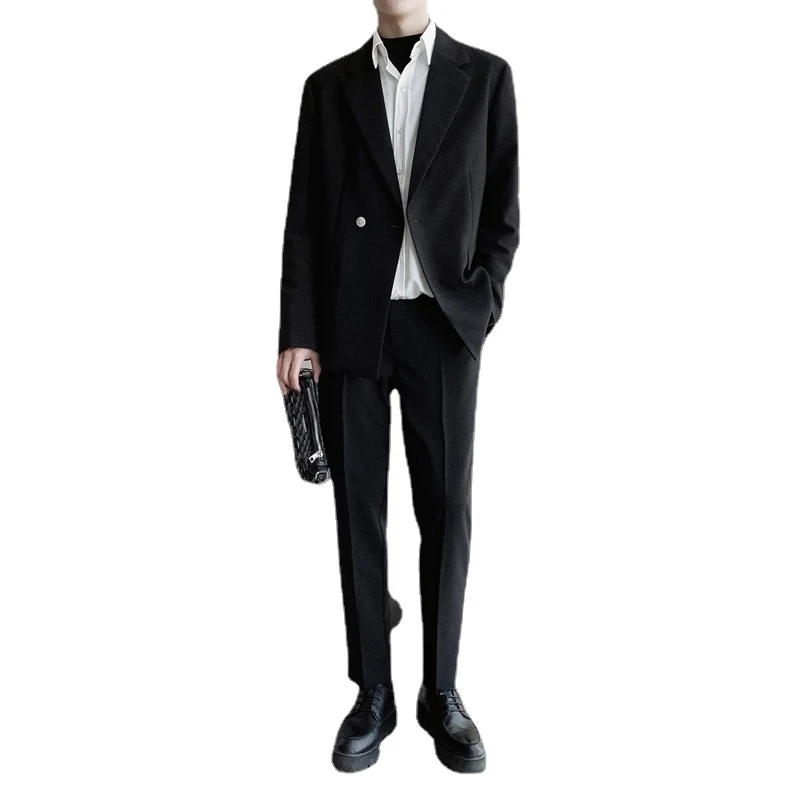 2 Pices Suits Sets Black Notch Lapel Double-breasted For Men Streetwear Casual Blazers Ankle-length Pant Male Slim Fit Wear
2 Pices Suits Sets Black Notch Lapel Double-breasted For Men Streetwear Casual Blazers Ankle-length Pant Male Slim Fit Wear