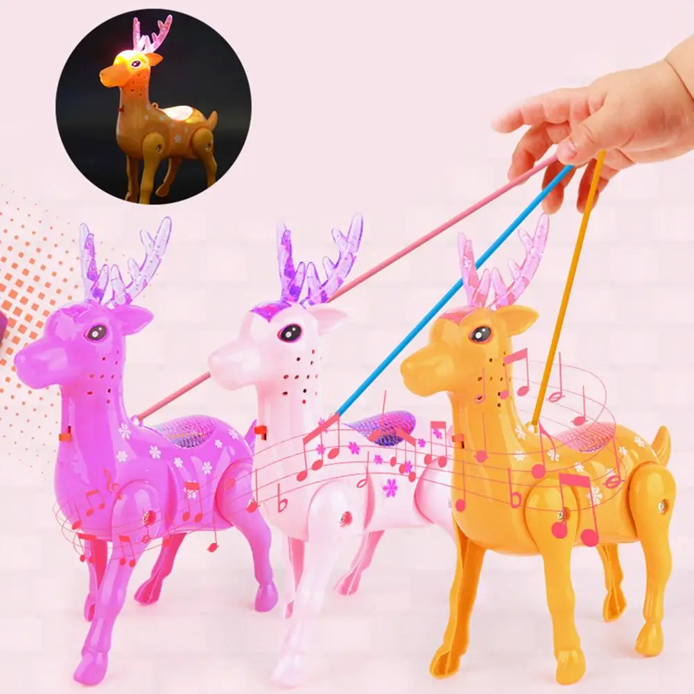Electric Walking Sika Deer Animal Toy with LED Music Leash Interactive Kids |