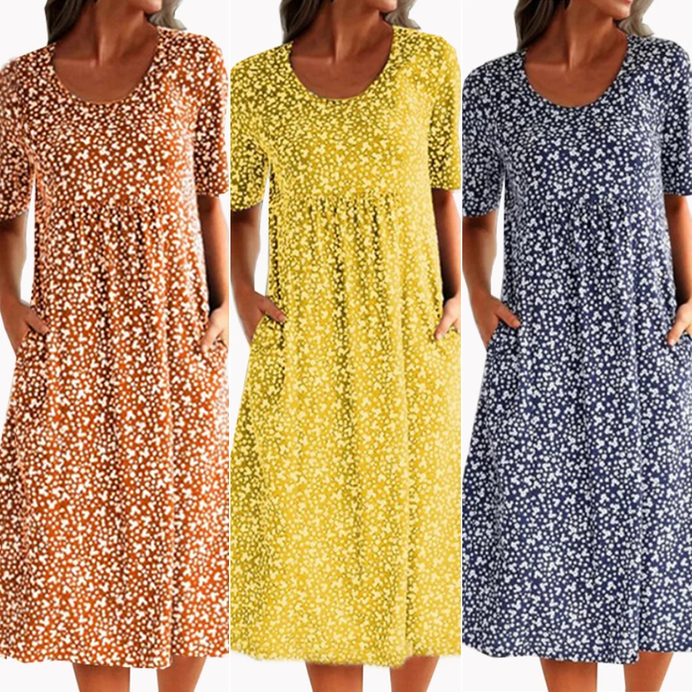 Women Printed O-neck Dress Short Sleeve A-Line Knee Length Pleated Dresses for Woman Summer Dress Women Casual Cotton Dress
Women Printed O-neck Dress Short Sleeve A-Line Knee Length Pleated Dresses for Woman Summer Dress Women Casual Cotton Dress
