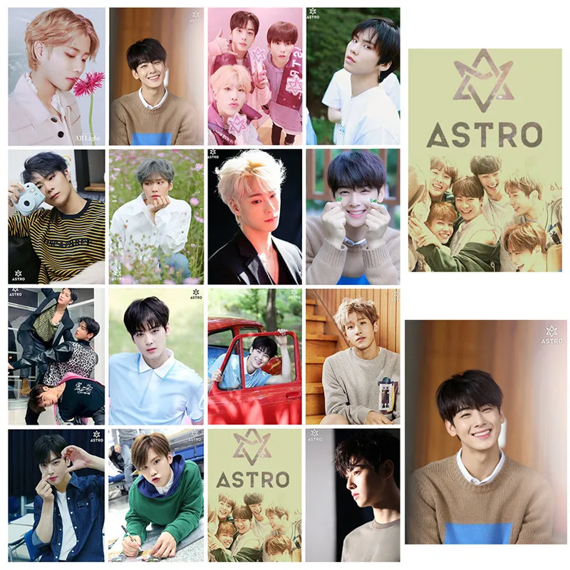 16 шт./компл. Kpop Астро участников Фотокарточка Новый мини-альбом BLUE FLAME Cha Eun Woo Moo Bin