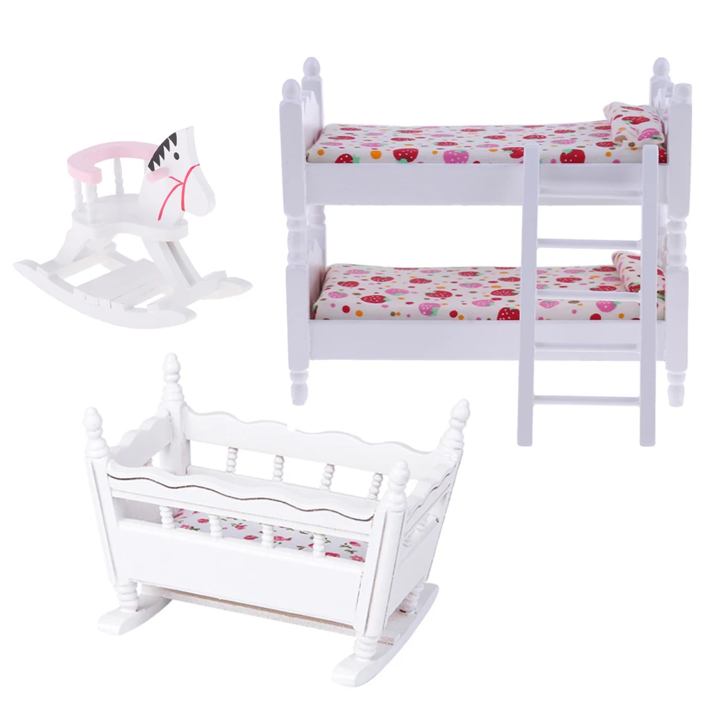 European Style 1/12 Bunk Bed Baby Cradle Rocking Horse Model for Dolls House Bedroom Accessories Decor
European Style 1/12 Bunk Bed Baby Cradle Rocking Horse Model for Dolls House Bedroom Accessories Decor