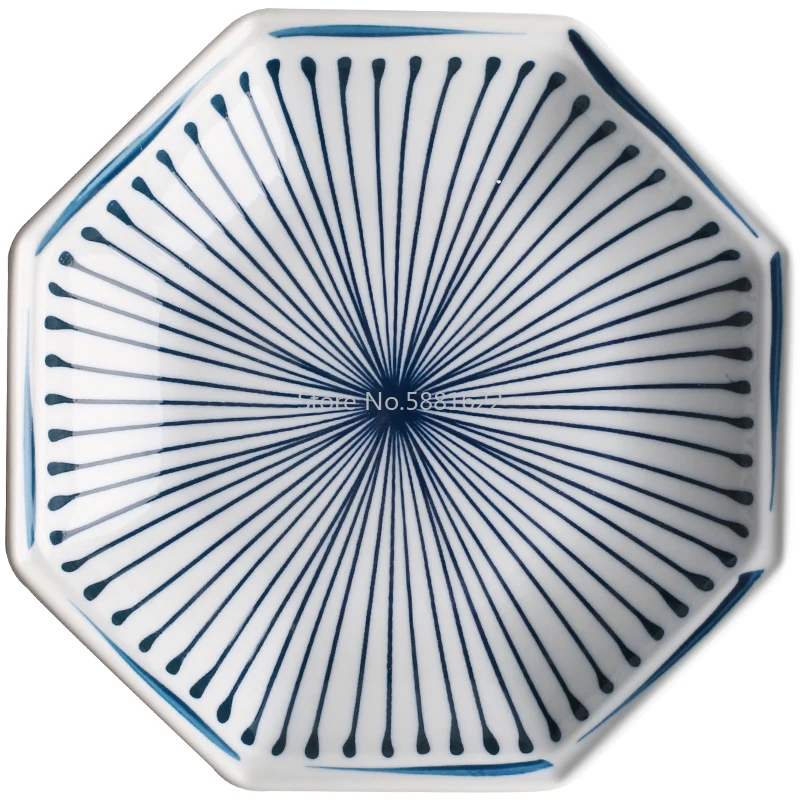 Японская сине-белая серия керамическая плитка для суши восьмиугольная тарелка