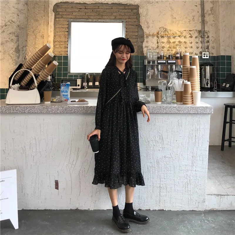 Spring Chiffon Dress 2021 Woman Polka Dot Kawaii Loose Sweetwear Lace-Up Ruffle A-Line Elegant Daily Clothes Korean Style New 
Spring Chiffon Dress 2021 Woman Polka Dot Kawaii Loose Sweetwear Lace-Up Ruffle A-Line Elegant Daily Clothes Korean Style New