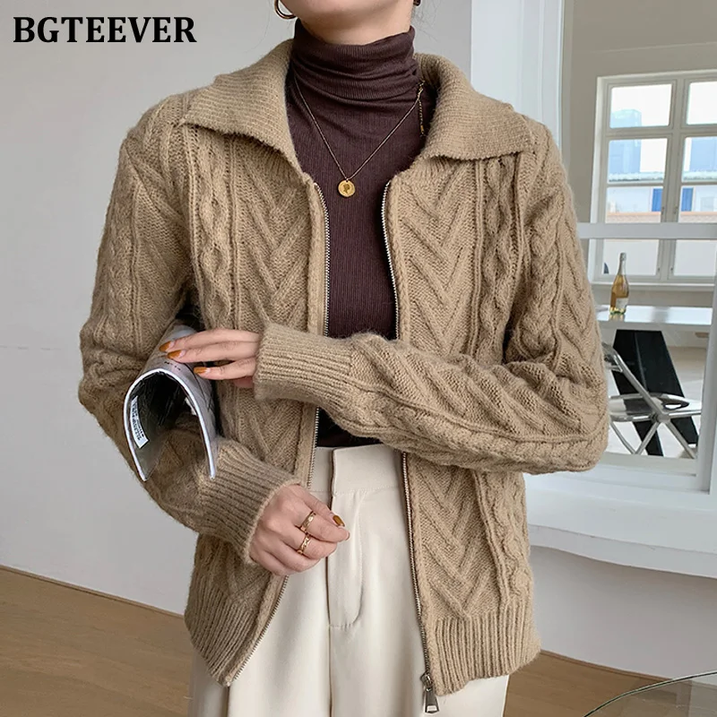 BGTEEVER Casual Thicken Turn-down Collar Women Cardigans Sweaters 2021 Autumn Winter Loose Zippers Female Twisted Knitted Tops
BGTEEVER Casual Thicken Turn-down Collar Women Cardigans Sweaters 2021 Autumn Winter Loose Zippers Female Twisted Knitted Tops