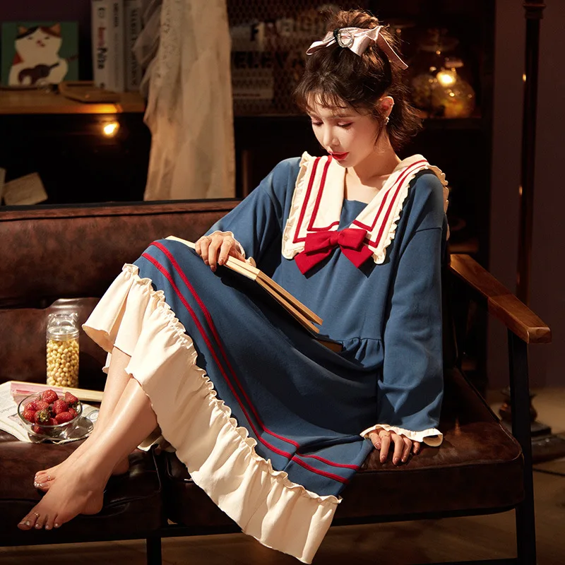 Платье для сна женское хлопковое осенне-зимнее с длинным рукавом Симпатичные корейские большие размеры Одежда для дома топы для сна
Платье для сна женское хлопковое осенне-зимнее с длинным рукавом Симпатичные корейские большие размеры Одежда для дома топы для сна