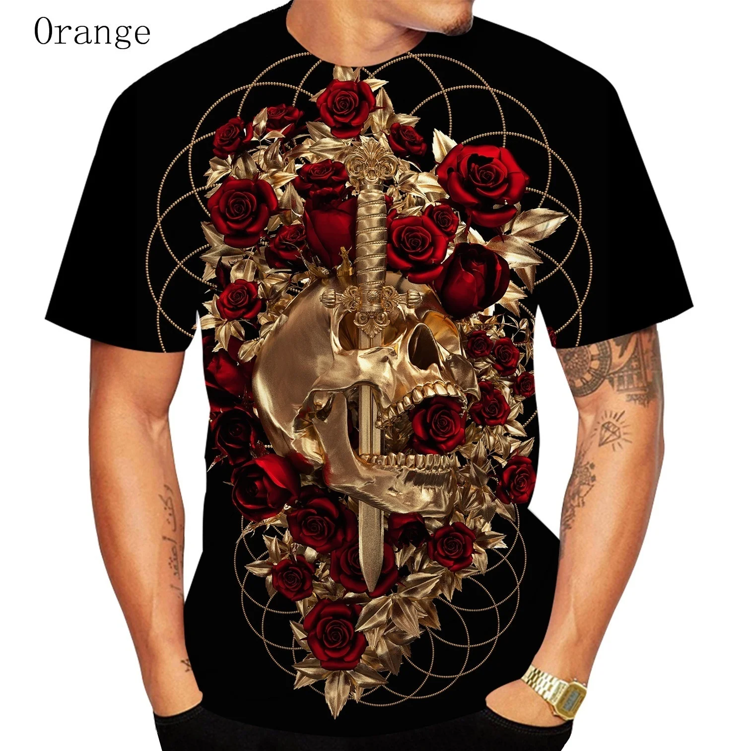 Men's Daily T-shirt - 3D Gold Skull Print Round Neck Rainbow Short Sleeve 
Men's Daily T-shirt - 3D Gold Skull Print Round Neck Rainbow Short Sleeve