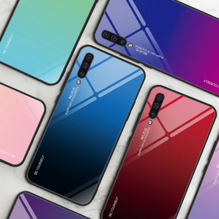 

Gradient Glass Case for Samsung Galaxy A50 A70 A60 A40 A10 A30 A80 Tempered Glossy Back Cover For Galaxy A7 A6 + A8 A9 J6 2018