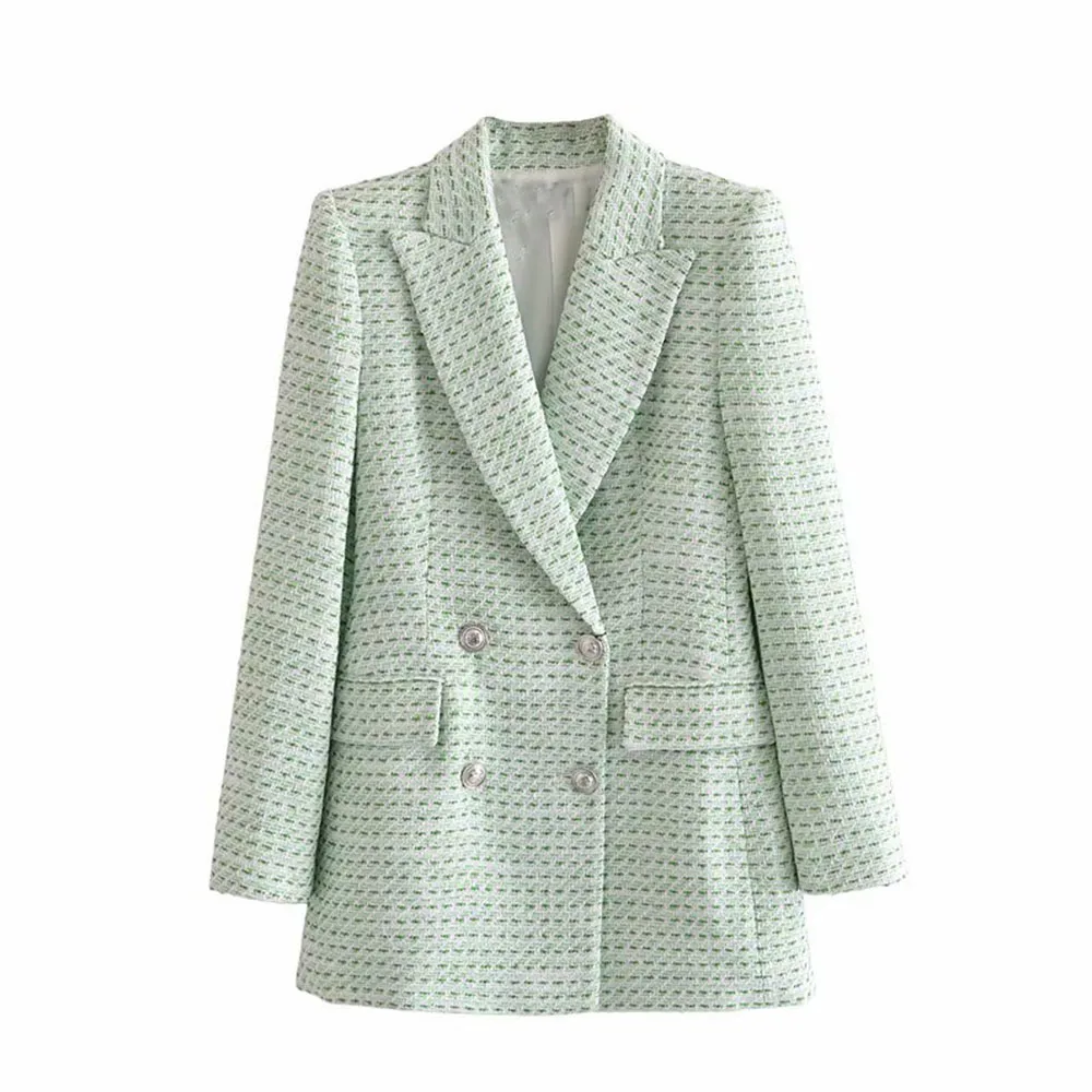 Women 2021 Fashion Double Breasted Tweed Check Blazer Coat Vintage Long Sleeve Flap Pockets Female Outerwear Chic Tops
Women 2021 Fashion Double Breasted Tweed Check Blazer Coat Vintage Long Sleeve Flap Pockets Female Outerwear Chic Tops