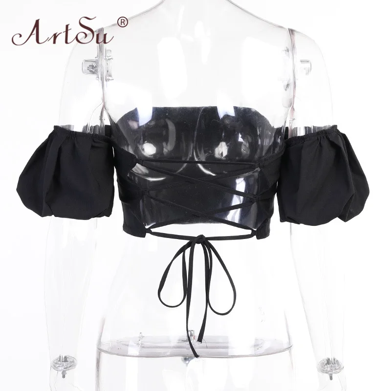 ArtSu Black Off Shoulder Puff Sleeve Lace Up Crop Tops Women Summer Bandage Cropped Shirts Sexy Hollow Out Party Tops Femme
ArtSu Black Off Shoulder Puff Sleeve Lace Up Crop Tops Women Summer Bandage Cropped Shirts Sexy Hollow Out Party Tops Femme