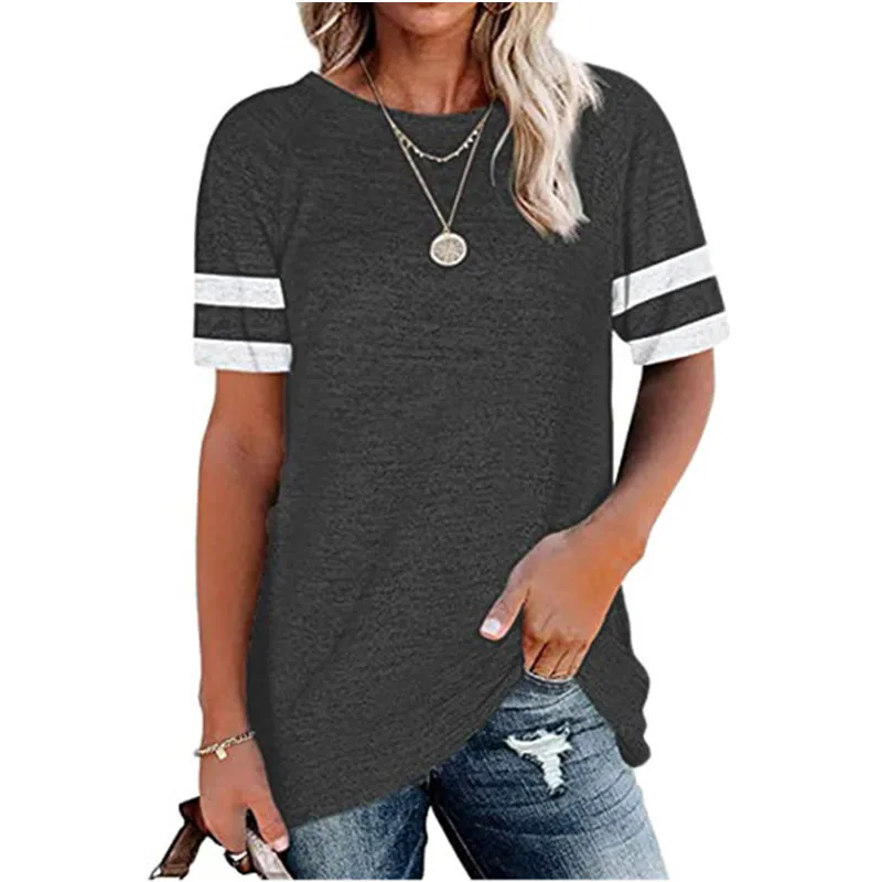 New Summer T-shirts Short Sleeve Women Loose Casual Tees Striped Sleeves Round Neck Black T Shirt High Quality Top Ladies
New Summer T-shirts Short Sleeve Women Loose Casual Tees Striped Sleeves Round Neck Black T Shirt High Quality Top Ladies
