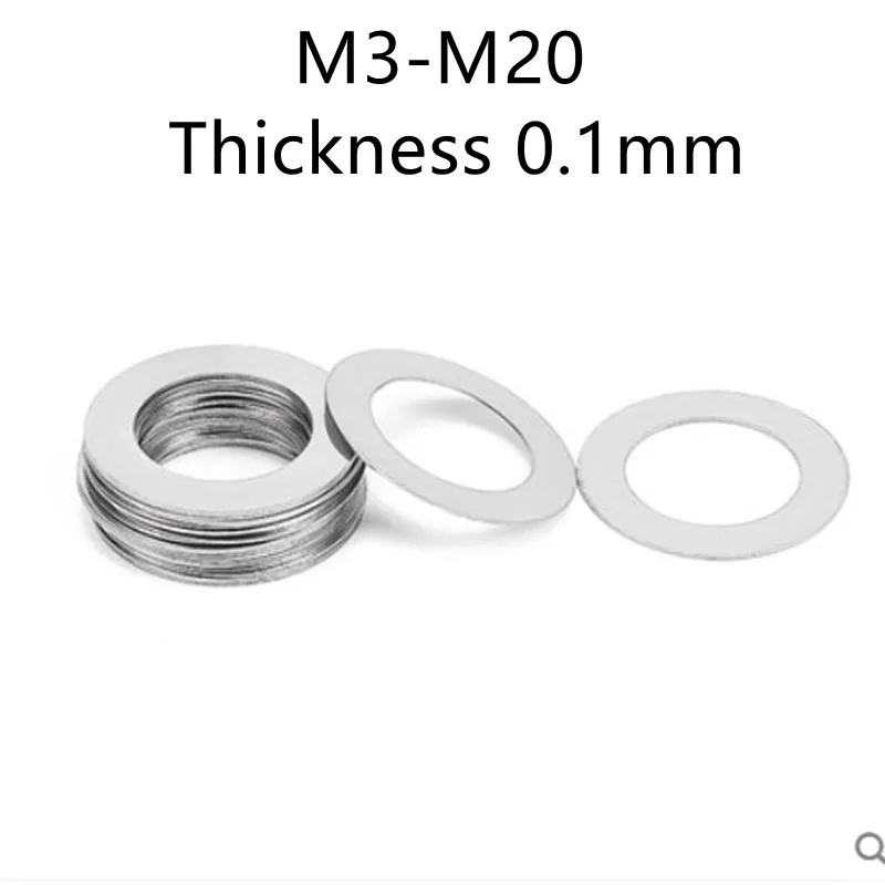 

10-100pcs Thickness 0.1mm Stainless steel Flat Washer Ultra thin gasket High precision Adjusting gasket M3-M20 Thin shim SUS304