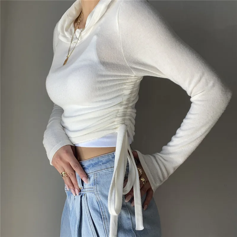 Sexy High-necked Long-sleeved Drawstring Women's Retro Hooded See-through Slim-fitting Drawstring Long-sleeved Top Street Tshirt
Sexy High-necked Long-sleeved Drawstring Women's Retro Hooded See-through Slim-fitting Drawstring Long-sleeved Top Street Tshirt