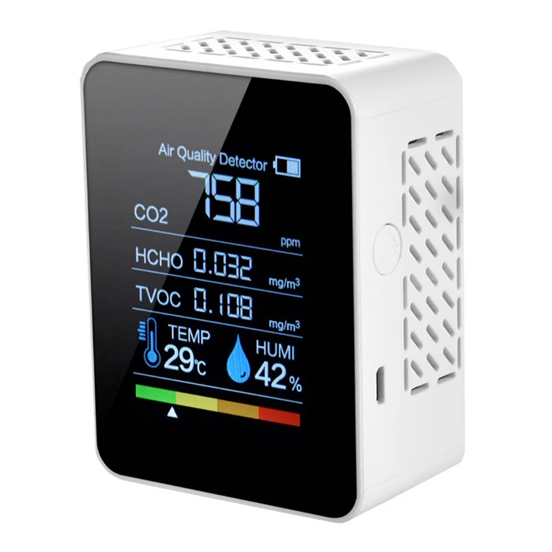 Air Quality Monitor CO2 Detector Hygrometer Thermometer For Home Colorful Display Digital Monitor 5 Function Modes
Air Quality Monitor CO2 Detector Hygrometer Thermometer For Home Colorful Display Digital Monitor 5 Function Modes
