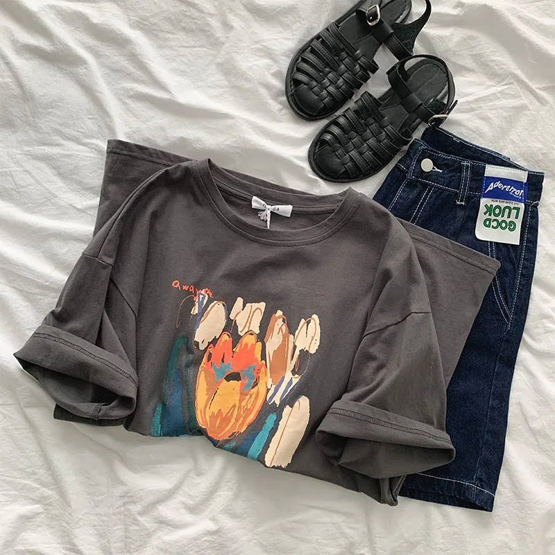 Printed Cotton Women T-Shirts Summer Vintage 2021 O-Neck Short-Sleeved Casual All Match Female Pulls Tops Tees
Printed Cotton Women T-Shirts Summer Vintage 2021 O-Neck Short-Sleeved Casual All Match Female Pulls Tops Tees