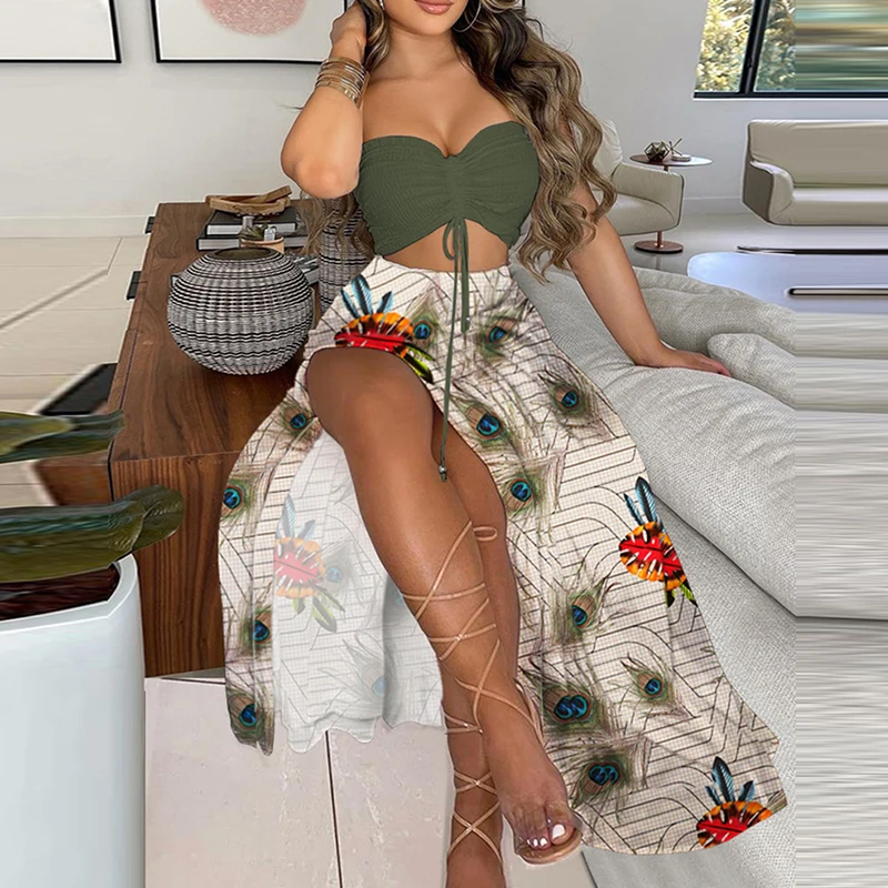 Summer Women Sexy Off Shoudler DrawstringTube Top And Elastic Waist Long Pants Two Piece Set Fashion Print Elegant Lady Outfits
Summer Women Sexy Off Shoudler DrawstringTube Top And Elastic Waist Long Pants Two Piece Set Fashion Print Elegant Lady Outfits