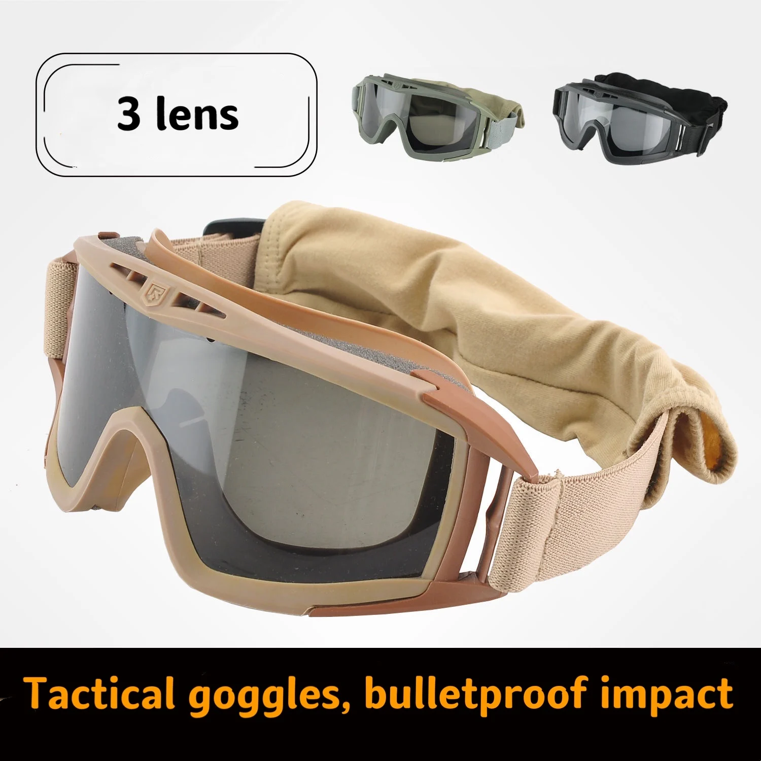 

Tactical Goggles Sunglasses 3 Lenses Military Windproof and Pollution-proof Mountaineering Cycling Glasses