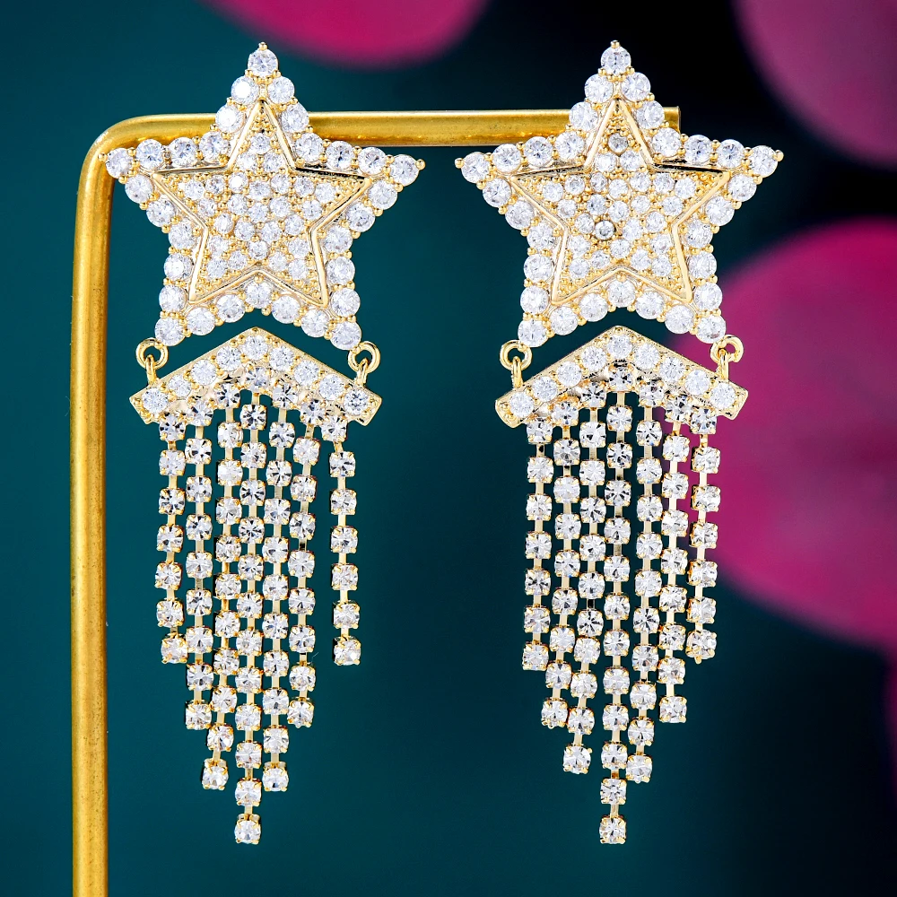 Siscathy Korean Fashion Luxurious Zircon Star Drop Earrings For Women Long Tassel Crystal Earrings Female Weddings Party Jewelry
Siscathy Korean Fashion Luxurious Zircon Star Drop Earrings For Women Long Tassel Crystal Earrings Female Weddings Party Jewelry