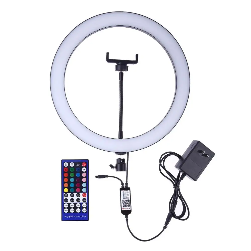 PU411 12 inch RGB Dimmable LED Ring Vlogging Selfie Photography Video Lights with Cold Shoe Tripod Ball Head & Phone Clamp
PU411 12 inch RGB Dimmable LED Ring Vlogging Selfie Photography Video Lights with Cold Shoe Tripod Ball Head & Phone Clamp