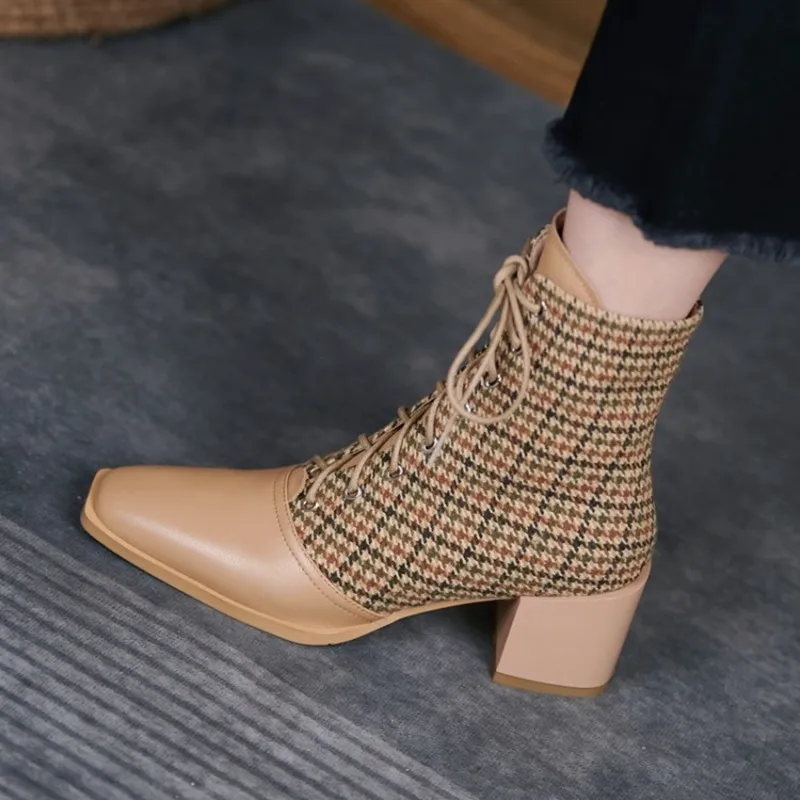 Ochanmeb Retro Scotland Plaid Checker Tweed Houndstooth Boots Women Genuine Leather Ankle Boot Woman Fall Winter Block Heel Shoe
Ochanmeb Retro Scotland Plaid Checker Tweed Houndstooth Boots Women Genuine Leather Ankle Boot Woman Fall Winter Block Heel Shoe