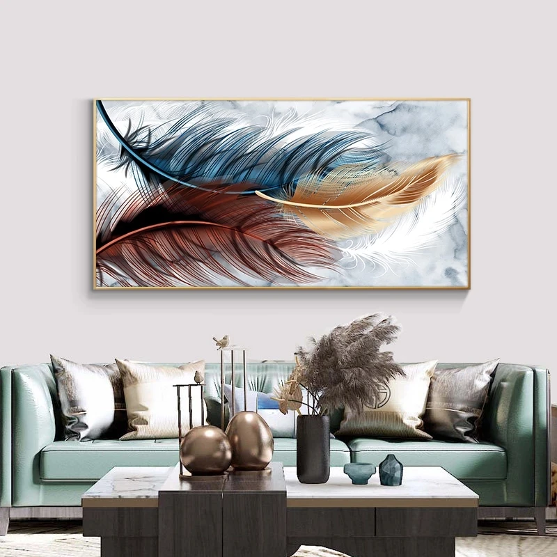 Цвет перо холст Картины Nordic Wall Art Животные Плакаты и принты на настенные холсты