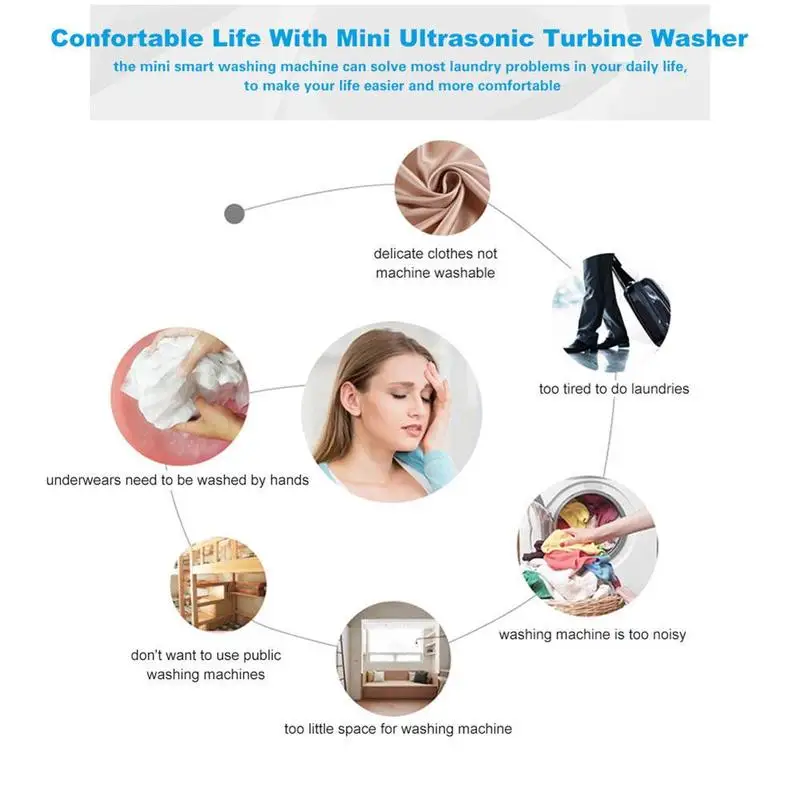 Portable Ultrasonic Turbine Washing Machine USB Laundry Cleaner Travel